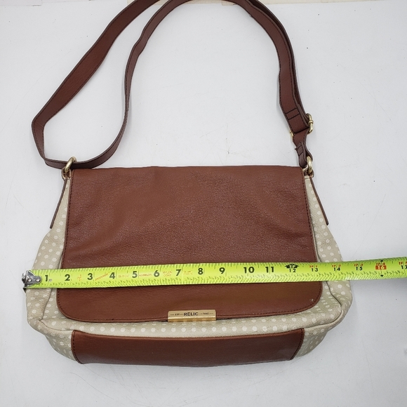 Relic Polka Dot Beige Brown Flap Front Shoulder Bag Vegan  Medium Adjustable - Picture 12 of 16
